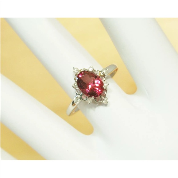 10k White Gold Pink Tourmaline Diamond Ring - Picture 3 of 8